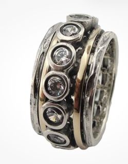 Sterling Silver Swivel 925 and 14K Gold, zictron, silver ring