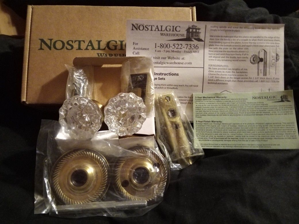 Antique Vintage Brass Crystal Door Knobs