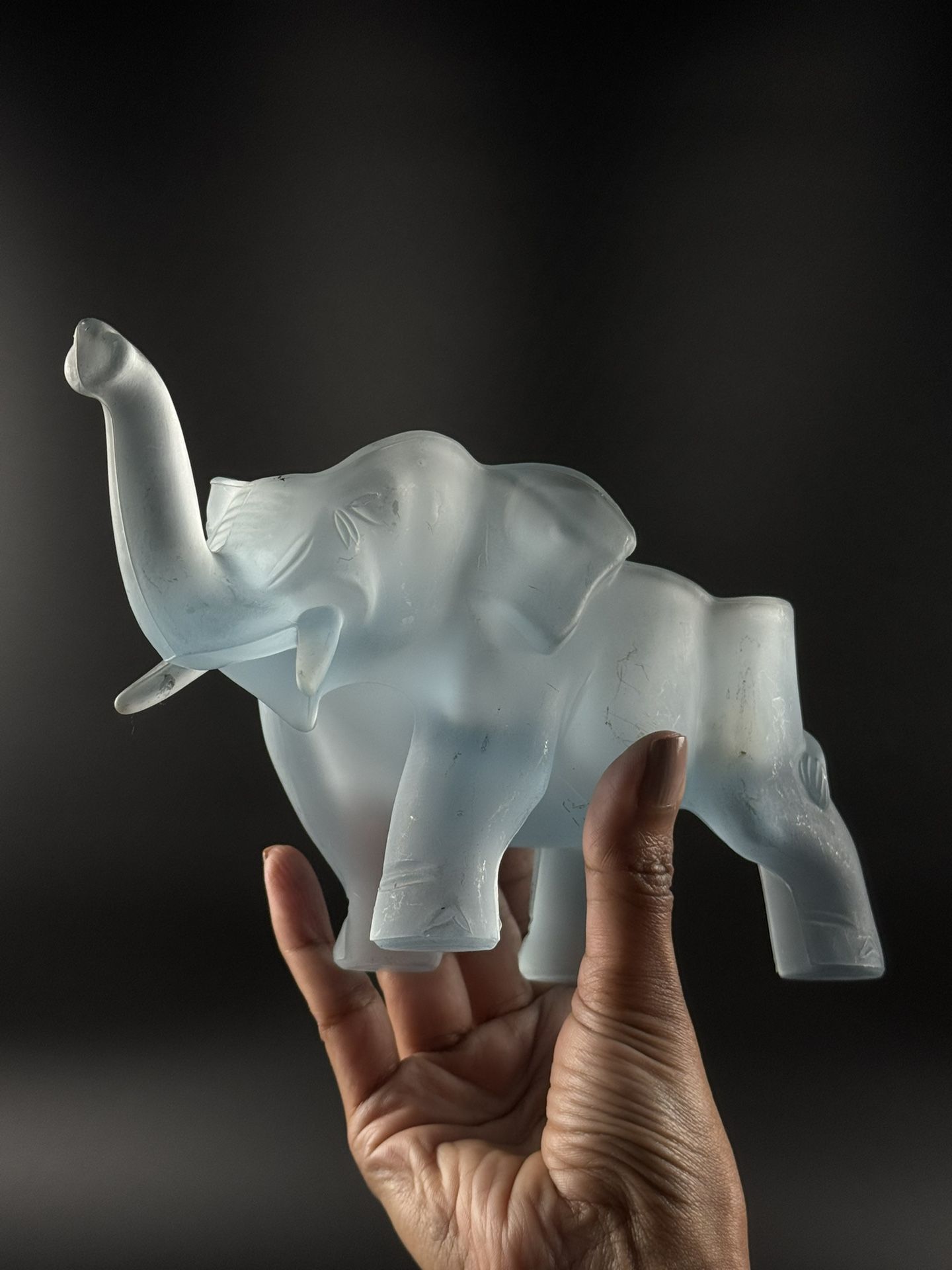 Vintage Tiara Satin/Frosted Blue Elephant Glass Candy Dish, Small Planter