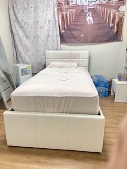 White Full Bed Frame with Twin Pull-Out Trundle