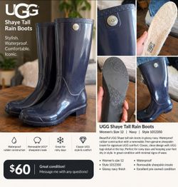 UGG Shaye Tall Rain Boots - Navy - Women's Size 12