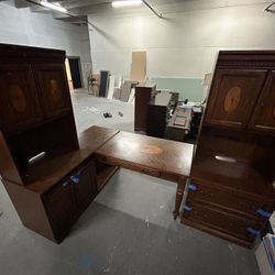 Brown Cherry Wood L-shaped executive desk 