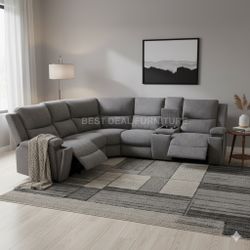 New  Gray Reclining Sectional Couch 