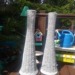 2 white wicker flower vases for weddings, party, memorials . decorations , and more. Just add your flowers.