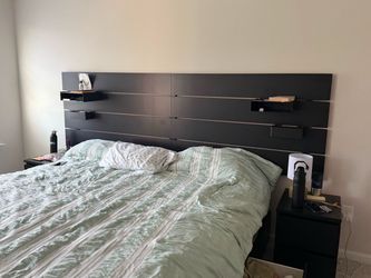 King size bed with bed frame, side table and dresser