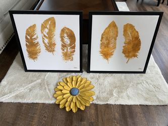 Yellow/Golden Leaves And Sunflower Wall Art