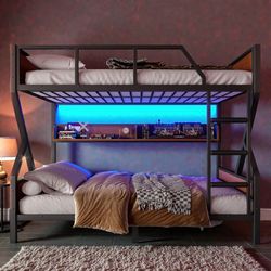#26- Metal Bunk with Storage  and LED Lights,