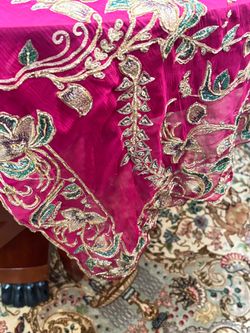 Vintage/Traditional Red & Gold Embroidered Tablecloth / Decorative Textile