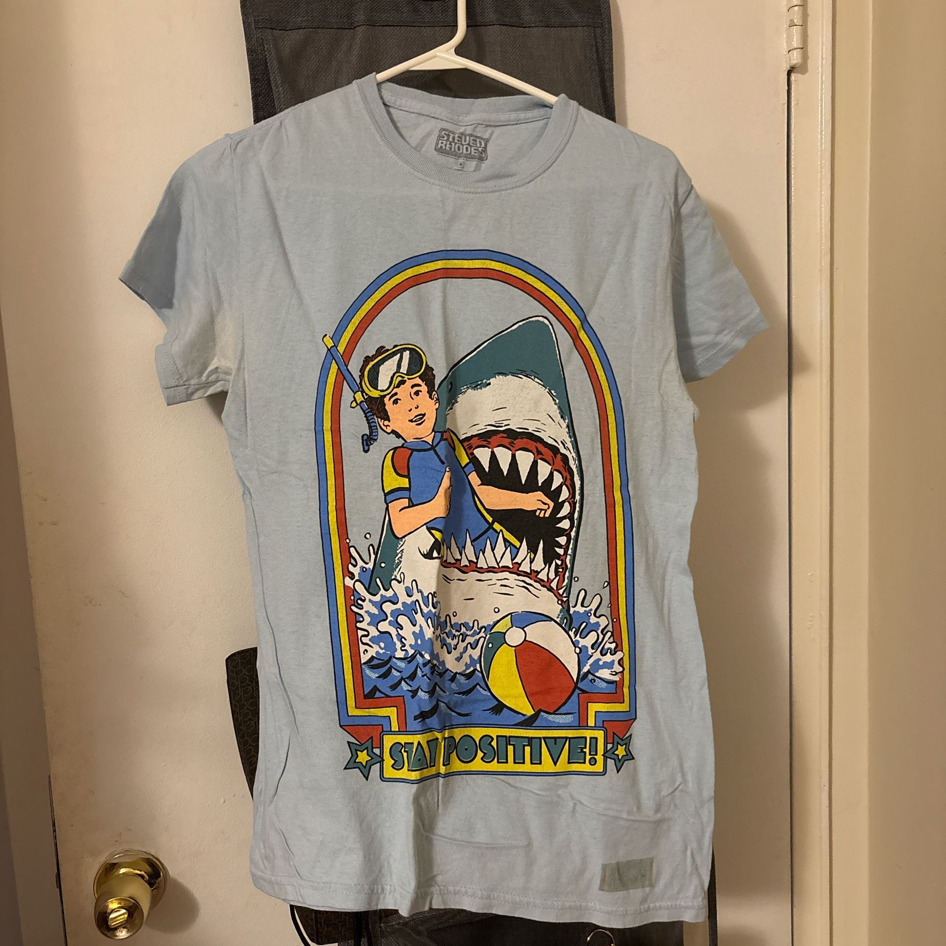 Blue and white graphic tee