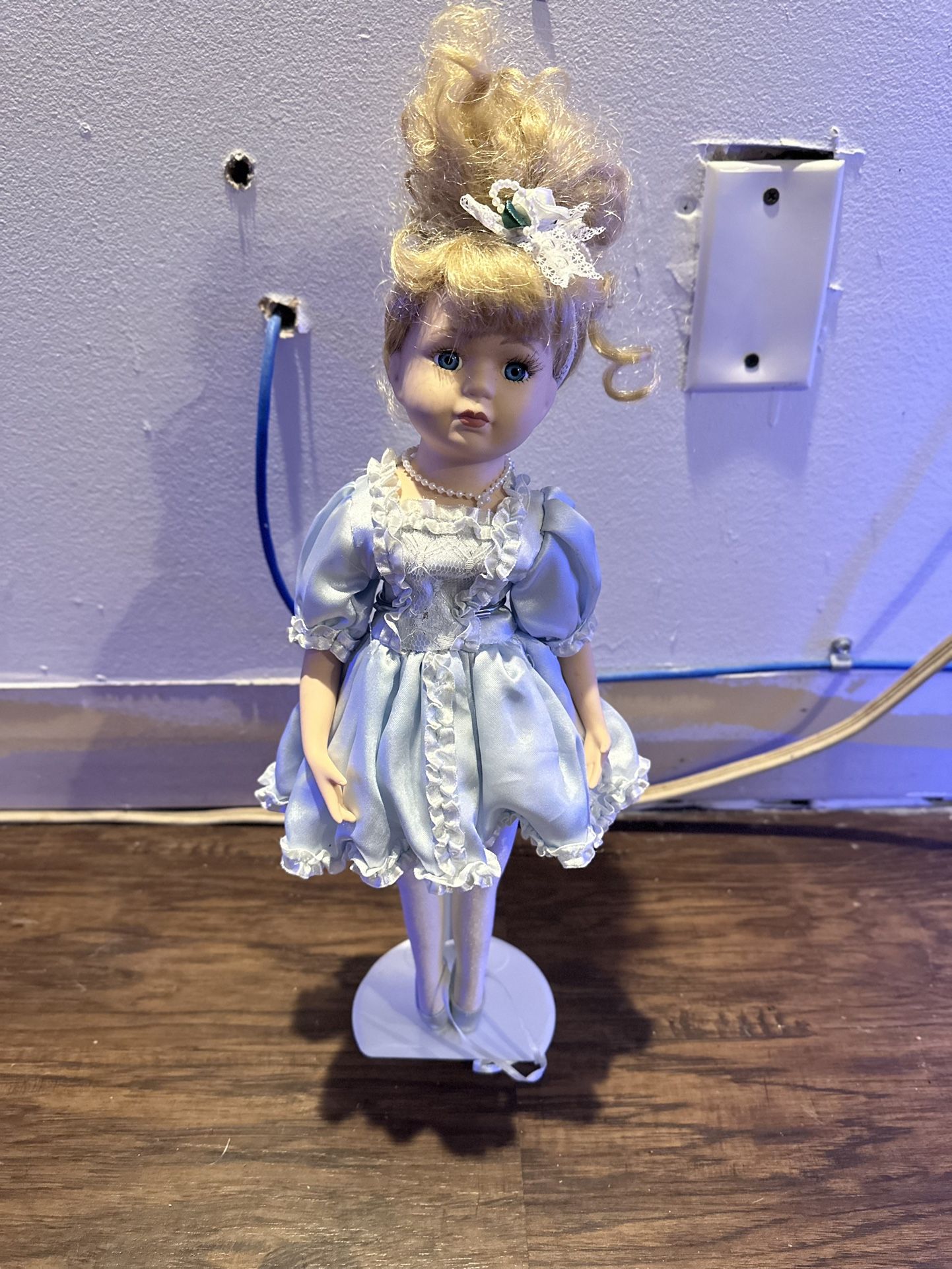 Blond Bridesmaid Girl Standing Doll in Aqua Blue Dress