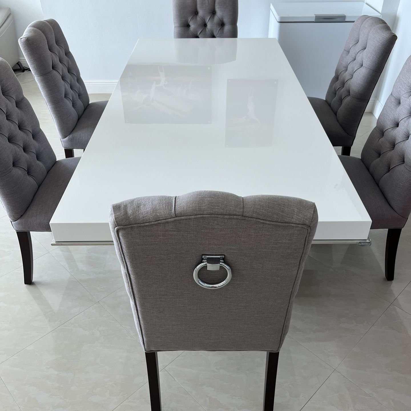 White Dinning Table & Gray Chairs 