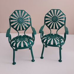 American Girl Doll Green Metal Bistro Patio Chairs