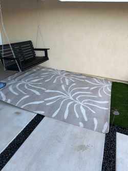 Outdoor Area Rugs – Set of 2 (Gray Palm Leaf + Colorful Geometric)
