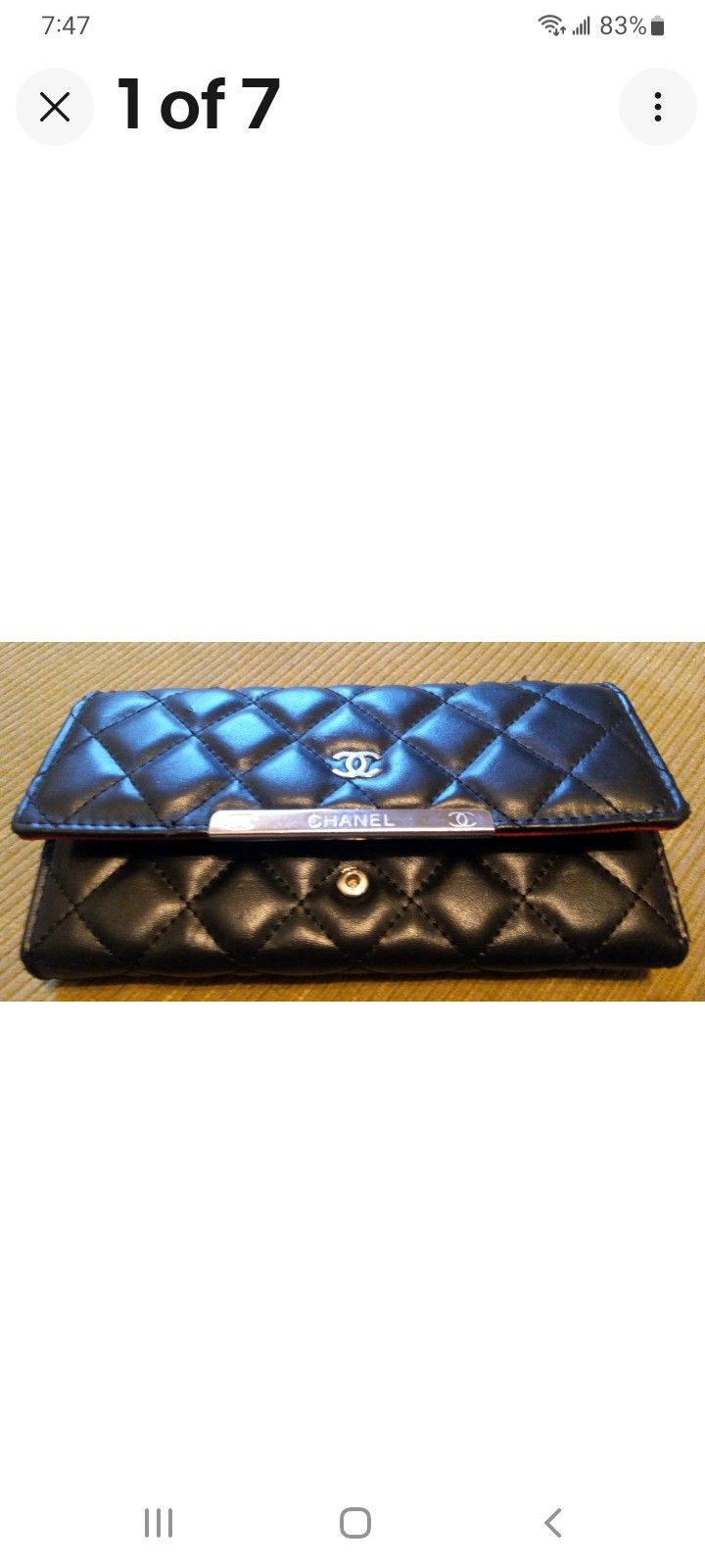 Chanele Tri Fold Lamb Skin Black Wallet Red Inside
