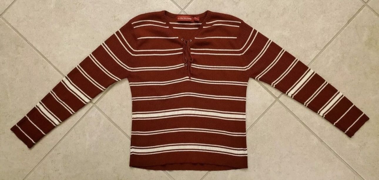 Women’s Gloria Vanderbilt Long Sleeve Sweater Size L Red White Striped