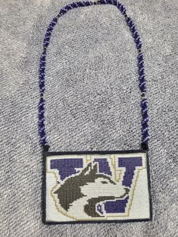 Handmade Beaded University Of Washington Huskies Mascot Medallion Native Work