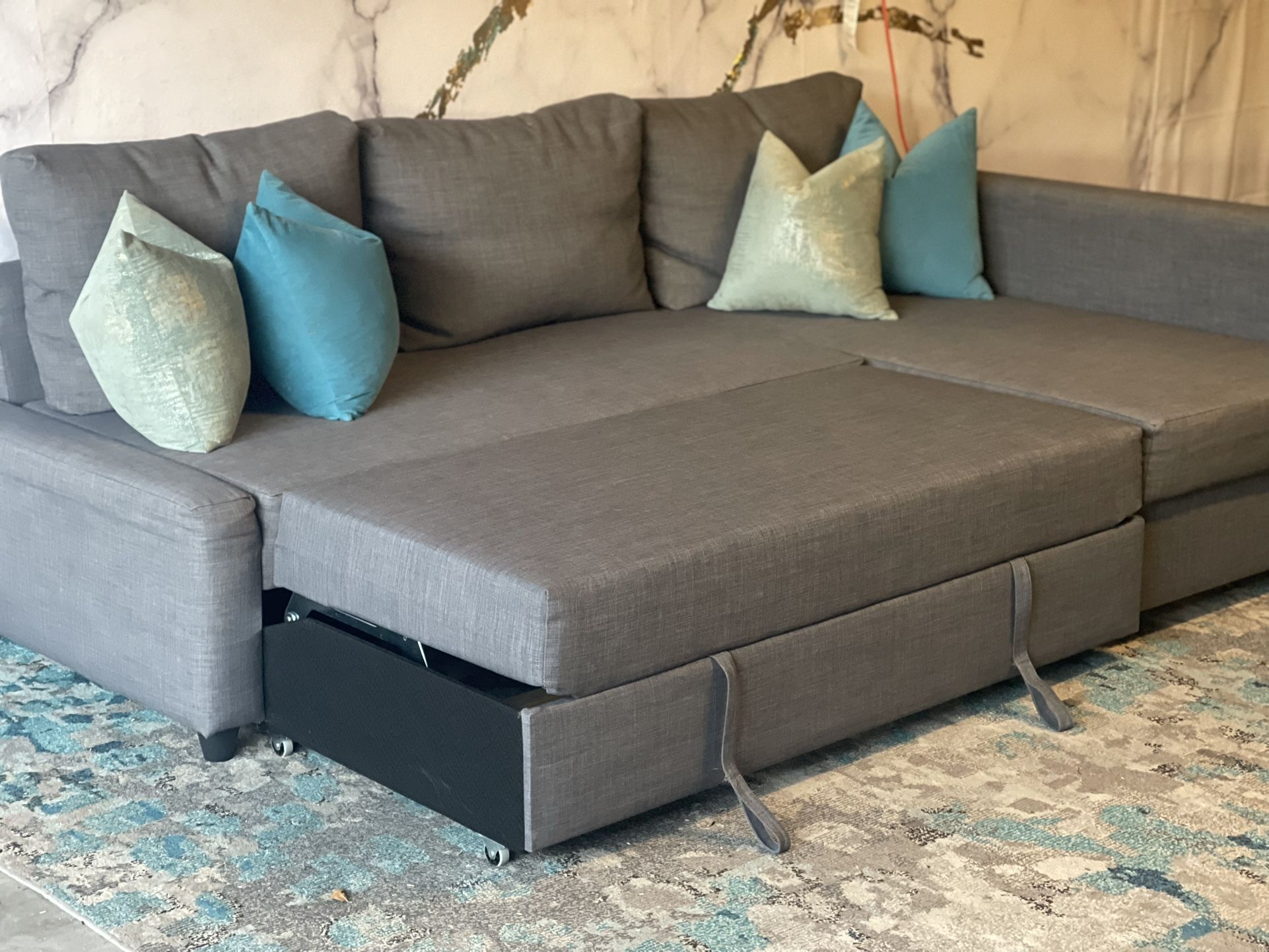 Gray Sectional Couch With Storage And Pull Out Bed 