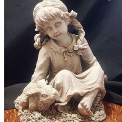 Girl With Bunny Resin Garden Statue. 