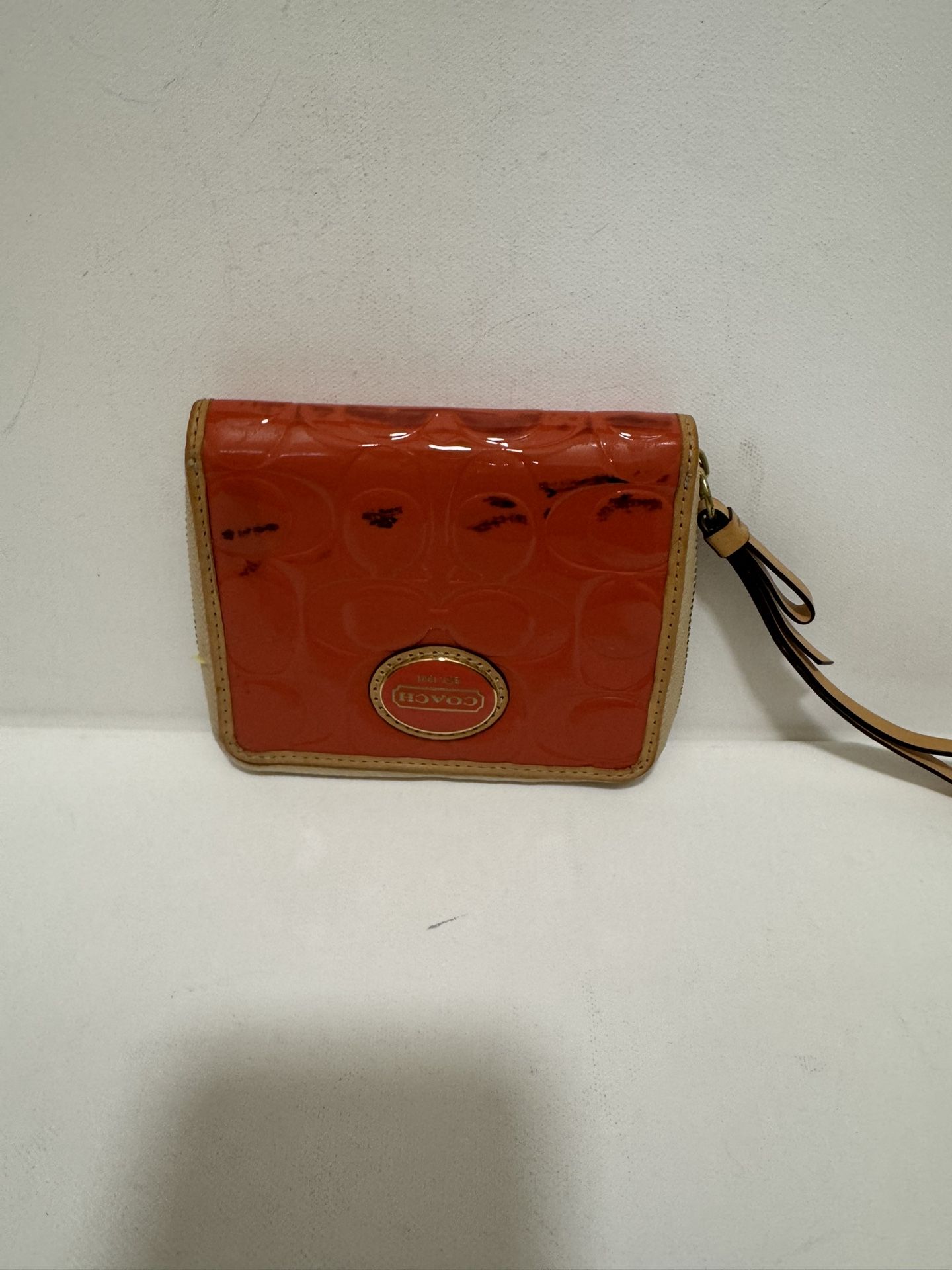 Vintage Authentic Coach Wallet: Raspberry plastic C logo wristlet, coin purse