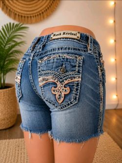 Rock Revival Yui Skinny Jeans Short Cut Off Womens Stretch Embellished Sz 29