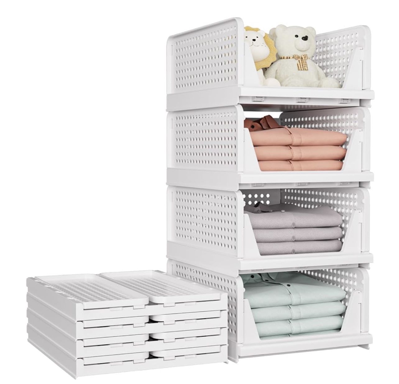 5 Pack Stackable Closet Storage Basket - Stackable Storage Bins, Multifunctional & Foldable Closet Organizer, 