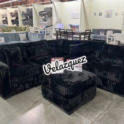 ✅️✅️4 pc black corduroy fabric upholstered sectional sofa with ottoman✅️