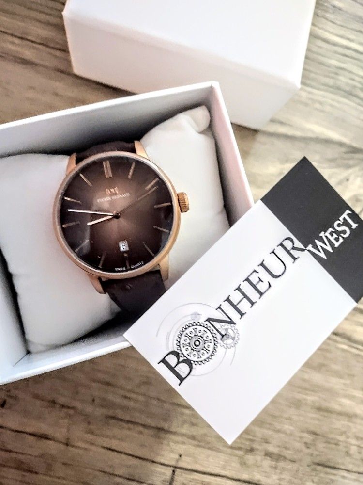 NIB Bonheur West PIERRE BERNARD EASY READER 42MM CASE MEN'S WATCH