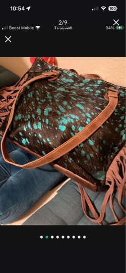 $60-Cowhide Tote Bag with Fringe