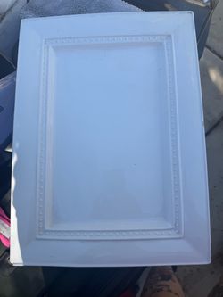 The Palm Restaurant White Ceramic Rectangular Serving Platter – Beaded Design