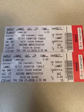 2 tickets to Peter Frampton at Ascend Amphitheater 8/29