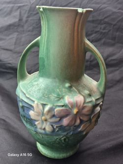 vintage Roseville art pottery vase in the Cosmos