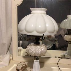 2 Rare Vintage 3 way Milk Glass Lamps 24” tall