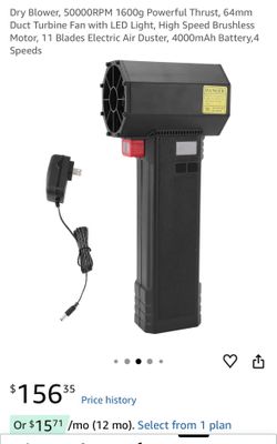 Dry Blower, 50000RPM 1600g Powerful Thrust, 64mm Duct Turbine Fan with LED Light