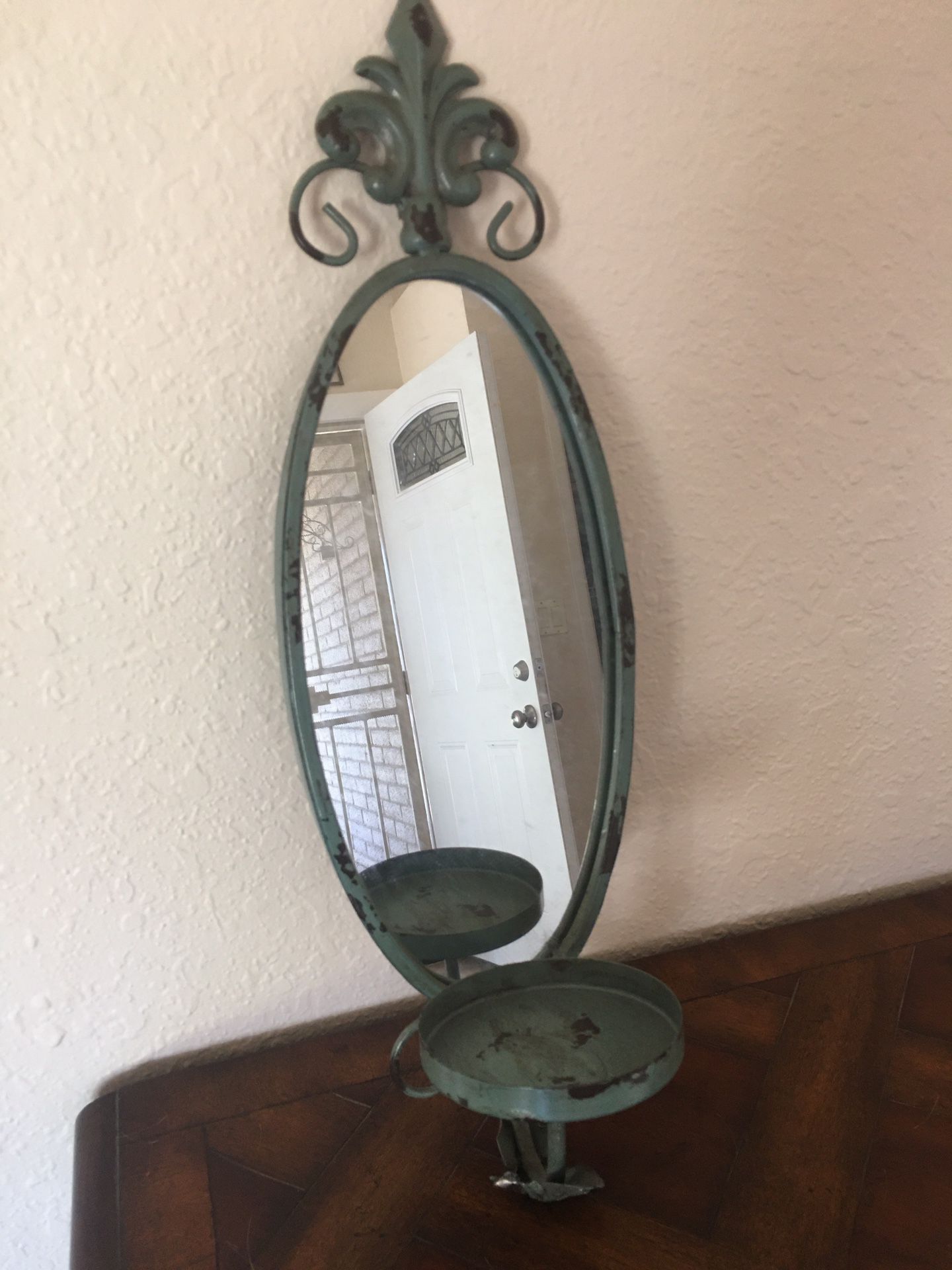 Antique Turquoise mirror with candle holder