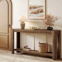 63" Console Table, Narrow 2-Tier Sofa Table Accent Entrance Console, RUSTIC BROWN