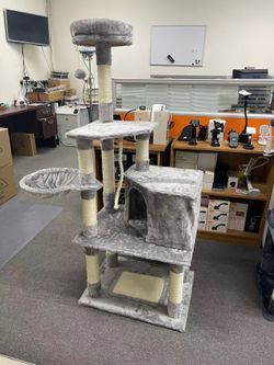 60 Inch Height Cat Tree, Light Gray