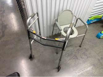 standard folding walker with front wheels,     bedside commode/shower chair & Go-Lite 3-wheel rollator walker