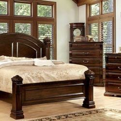 Brand New Cherry Upscale 4pc Queen Bedroom Set (Available In California & Eastern King)