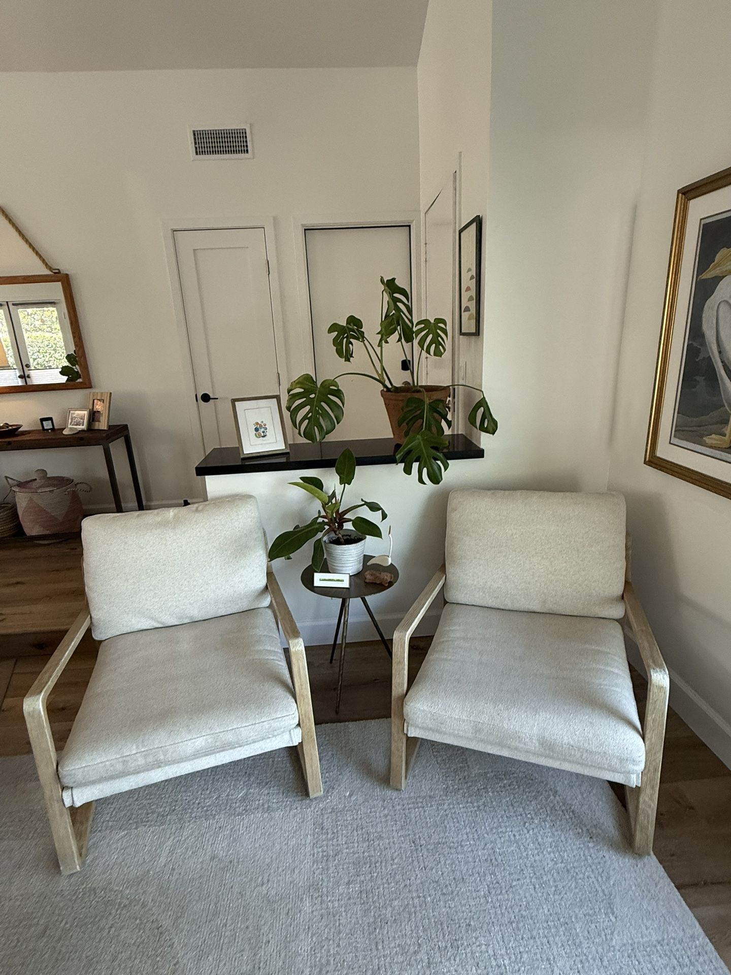 Pottery Barn Tahoma Boucle Fabric and Oak Wood Chair (2)