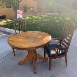 Vintage Solid Wood Drop Leaf Table & 2 Captains Chairs