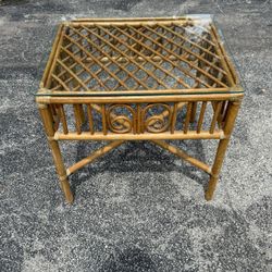 Vintage Bamboo Glass Top End Table