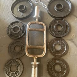 Olympic Tricep Bar / Weights.     45 Dollars 