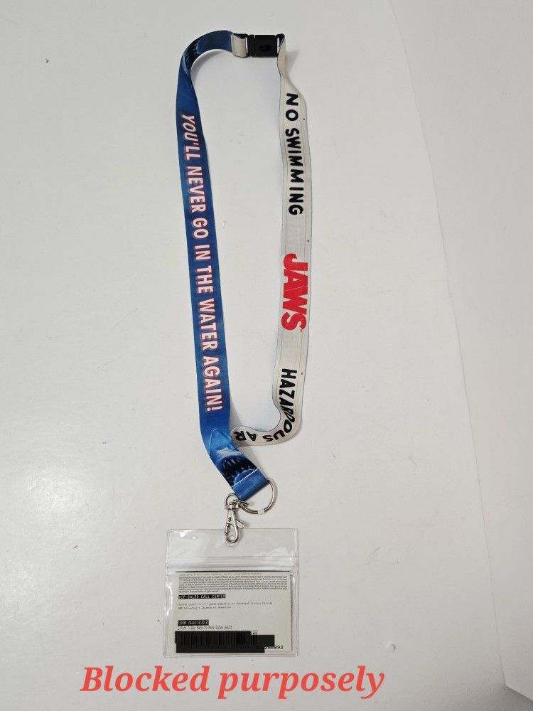 Jaws Lanyard w/US Pin Trading Logo Holder Universal Studios Fl + EXPIRED PASS