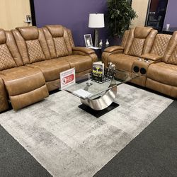 New Power Reclining Couch  / Love Seat .  Brown Leatherette .  Free Delivery !