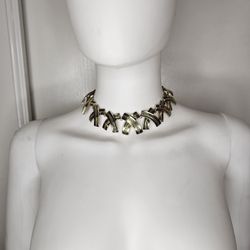 Topshop Freedom Abstract Antiqued Gold Tone Link Choker Necklace Adjust Length 