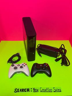 Xbox 360 E Console 120GB Bundle 2 Player 2 Wireless Controllers Power Supply Brick AC Adapter Cord Black White Gaming System