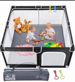 50" x 50" Portable Play Pen w/ Soft Waterproof Mat & Foam Mat Topper