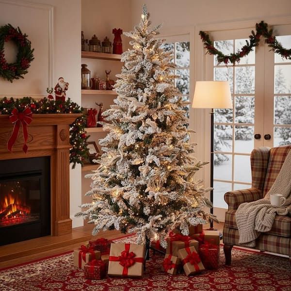 Artificial Unlit Snow Flocked Design Cedar Tree