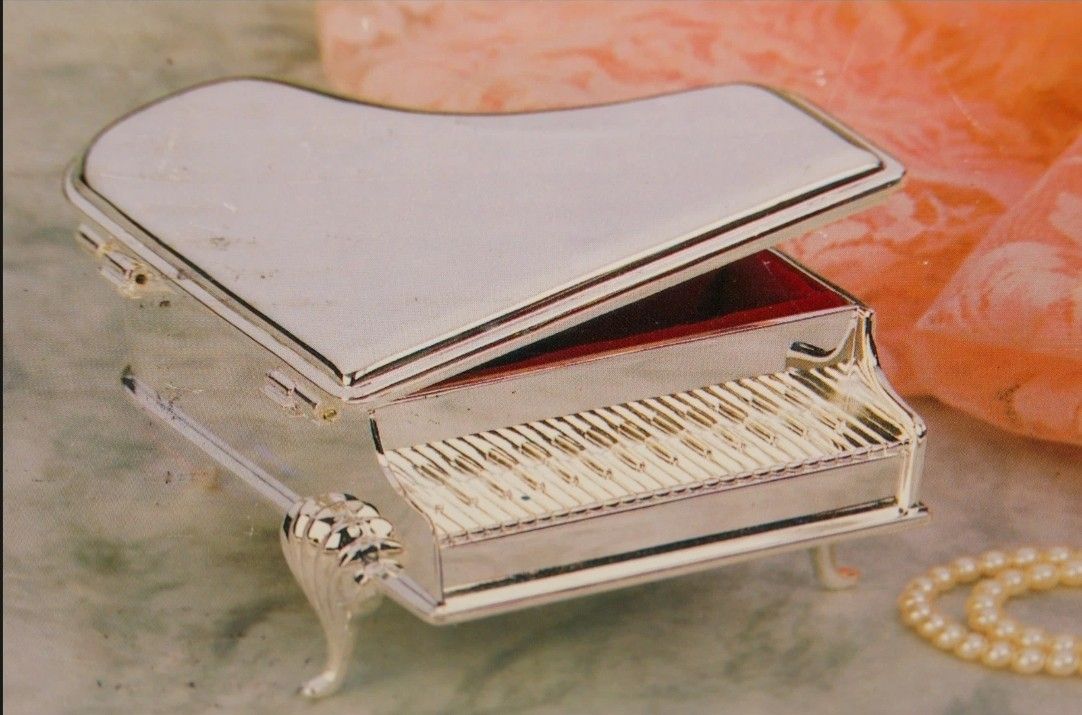 PIANO JEWELRY BOX SILVER PLATED VINTAGE STORAGE BOX