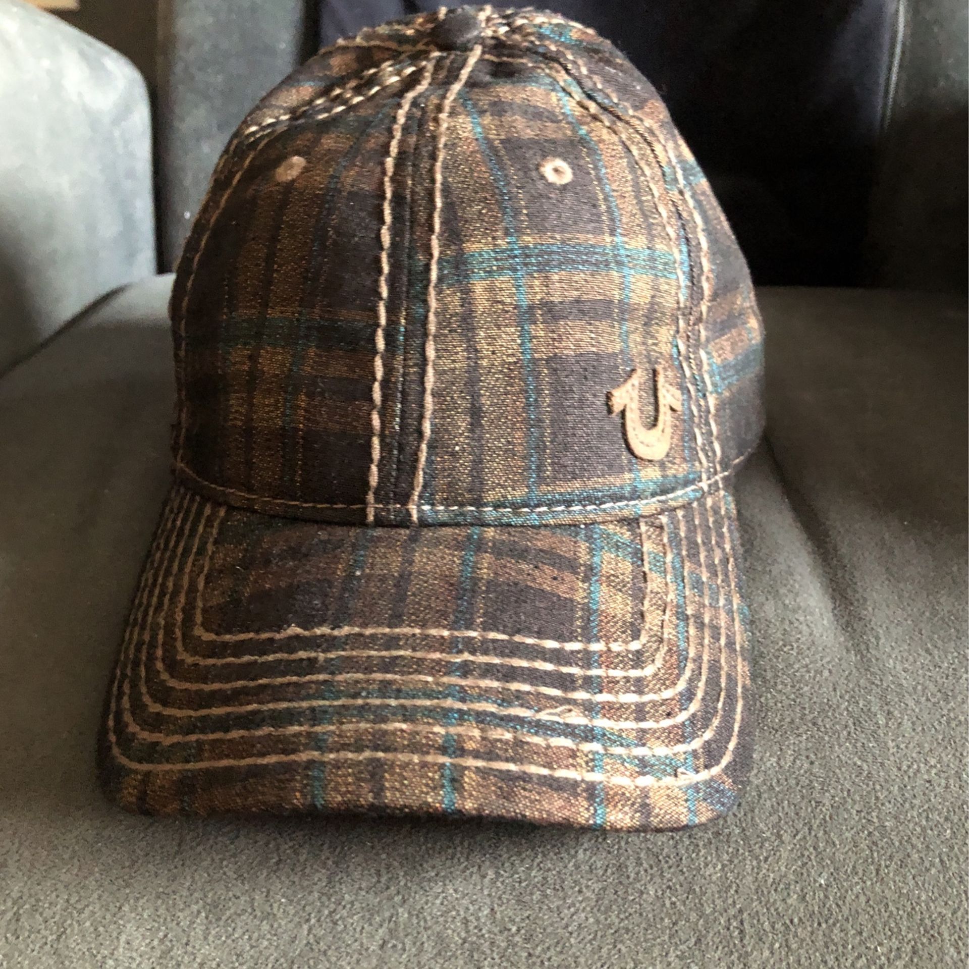 True Religion Adjustable Plaid Baseball Hat